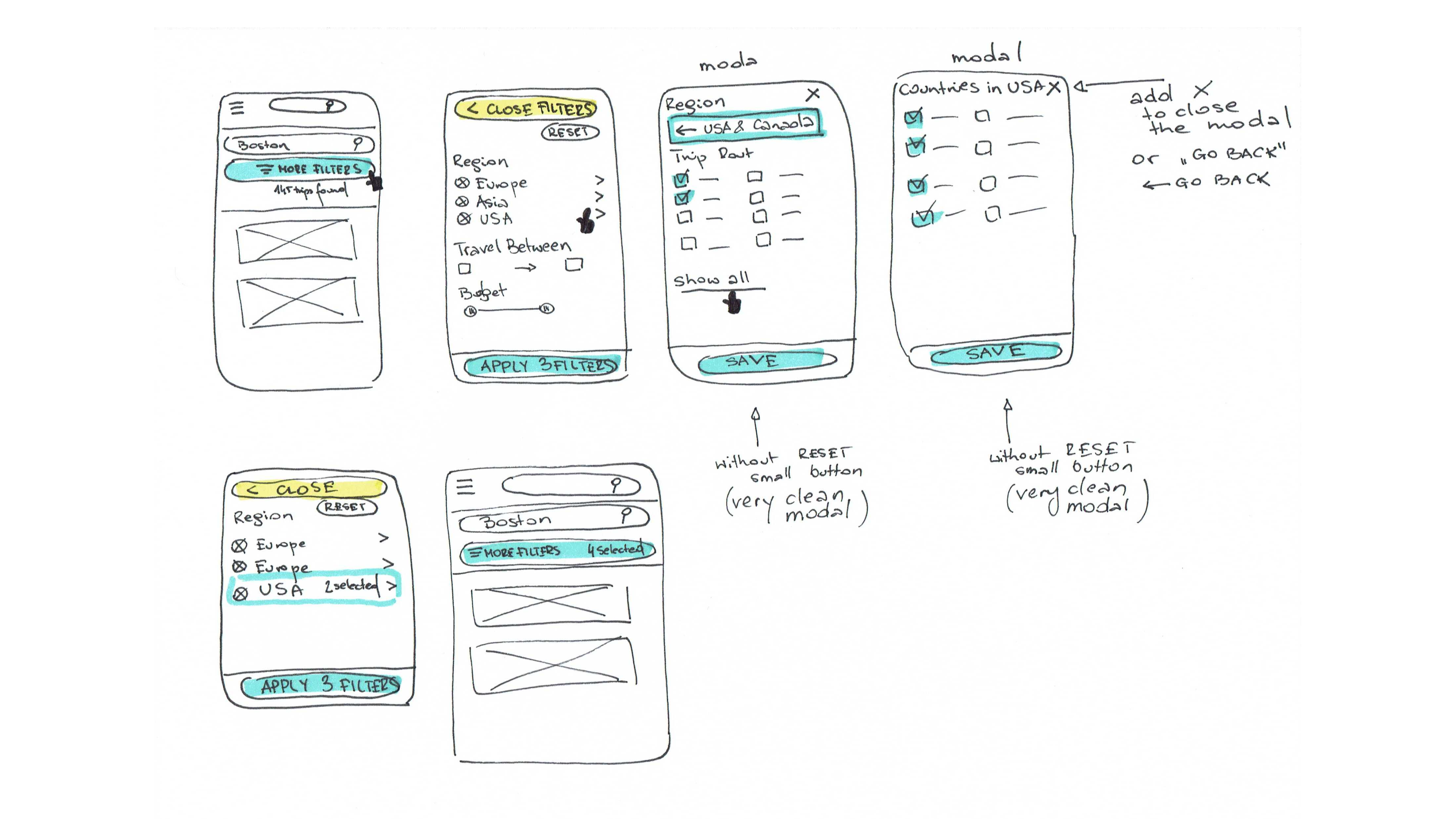 Early lo-fi wireframe of the search results page